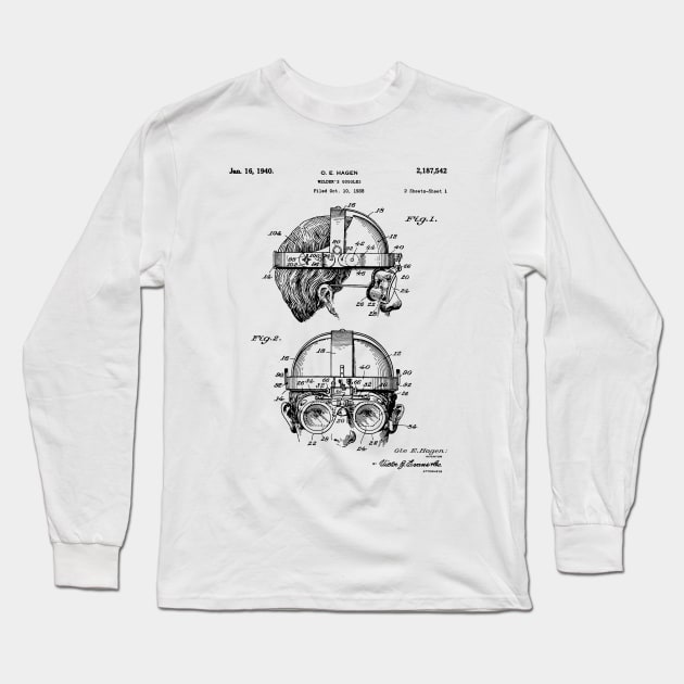 Welding Goggles Patent - Welder Art - Black And White Long Sleeve T-Shirt by patentpress